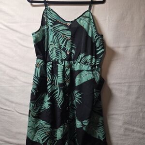 Tropical Green Leaf Print Dress